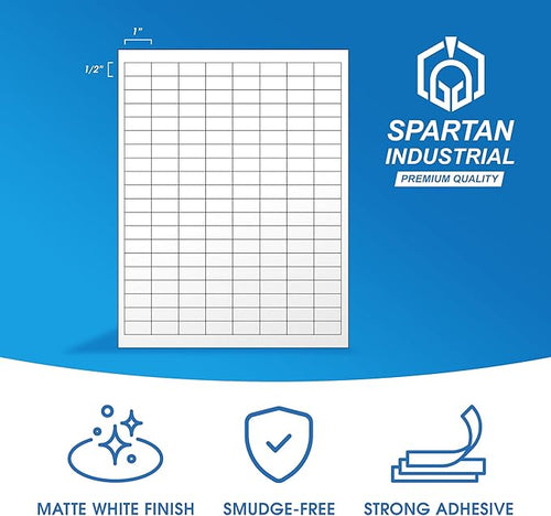 1" X 0.5" Matte White Printable Barcode Labels (100 Sheets, 16000 Stickers) UPC Labels and Price Tags for Laser & Inkjet Printers - Spartan Industrial Template R001