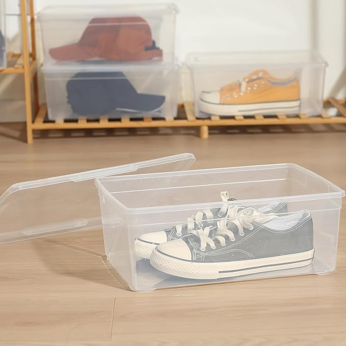 novelinks 8 Pack 6 Quart Clear Plastic Shoe Storage Bins with Lids (Clear) | Shoe Boxes Clear Plastic Stackable, Clear Shoe Storage Boxes, Shoe Containers, Shoe Bins, Craft Organizers and Storage