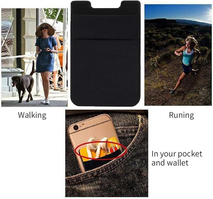 2Pack Adhesive Phone Pocket,Cell Phone Stick On Card Wallet,Credit Cards/ID Card Holder(Double Secure) with Sticker for Back of iPhone,Android and All Smartphones-Black&Purple