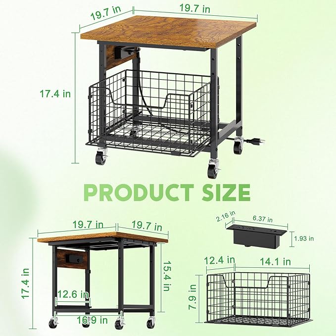 Hongtamoya Mini Fridge Stand with Storage and Power Outlet, Small Refrigerator Stand with Wheels, Mini Fridge Cart-Max Load 300 LBS Heavy Microwave Printer Stand Utility Cart for Dorm,Kitchen, Office