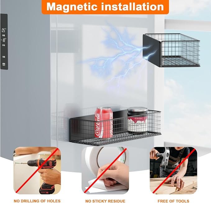 2Pack Magnetic Basket Organizer Holder for Fridge Magnetic Storage Bin Box Containers for Refrigerator Whiteboard Classroom