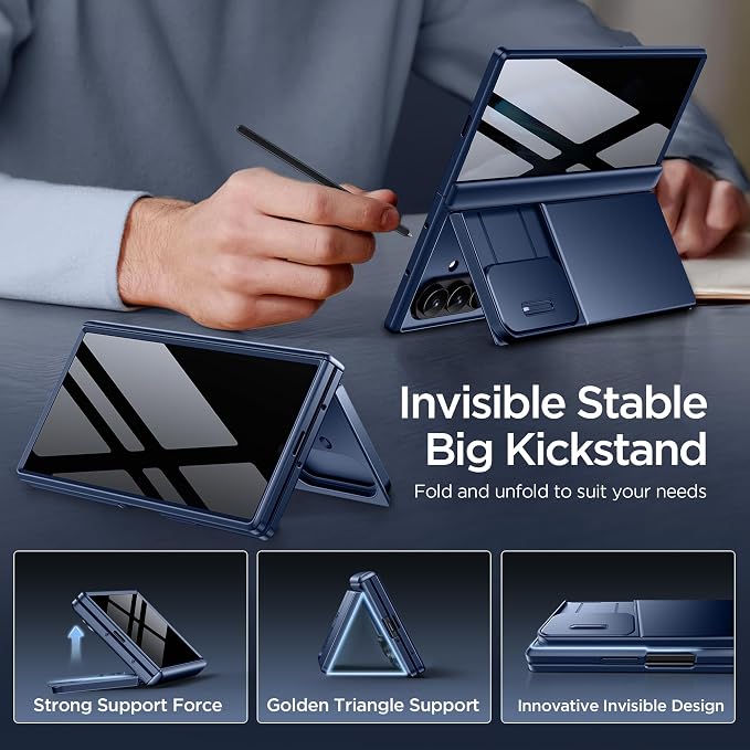 TONGATE Wallet for Z Fold 8 Ultra Case with Privacy Film & Stand, Blue | 4-Card Holder, Anti Spy, Camera Cover, Full Hinge Protection Phone Case for Galaxy Z Fold 8 Ultra Office Business Outdoor