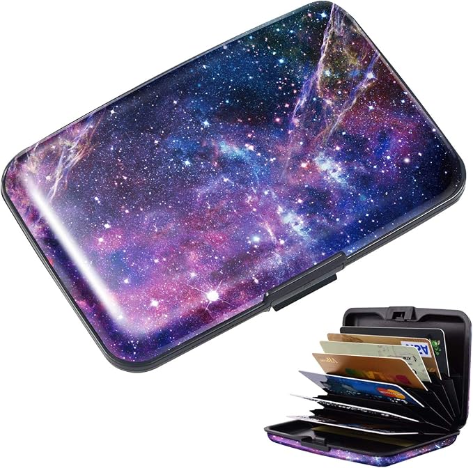 Coco Rossi Credit Card Holder RFID Aluminum Small Mini Wallet Women | Metal Wallet, Business Cards Holder, ID Case, Slim Sleeves, Womens Girls Gift, Carry Proof Wallets for Travel, Nebula