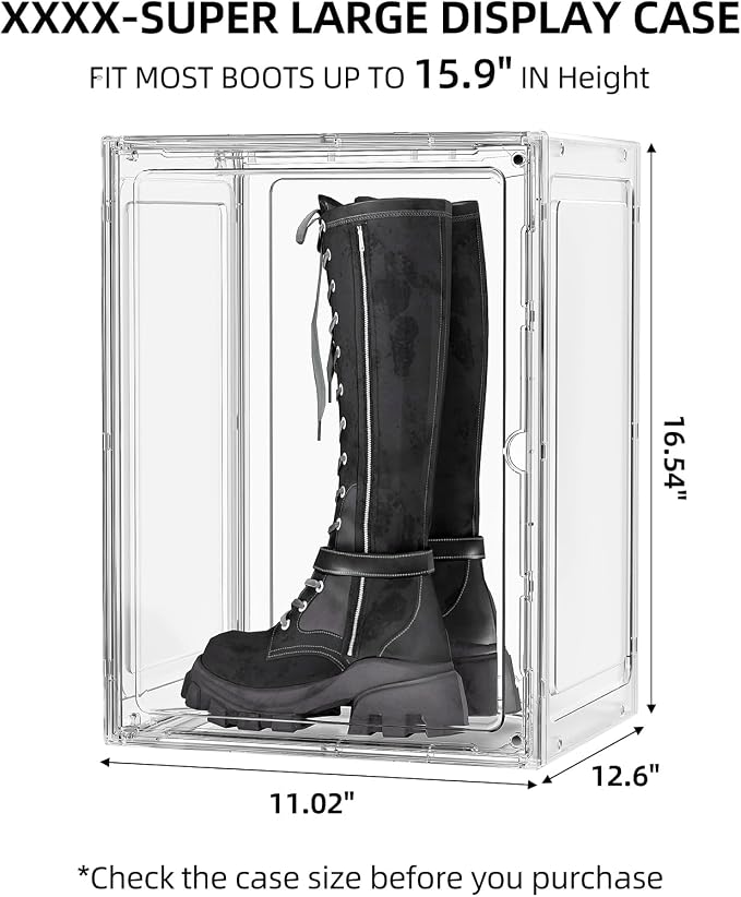 Boot Storage Organizer Tall Boot Shoe Storage Box for Closet 4 Pack Super Large Plastic Boots Container for Storage, Stackable Display Case for Collectibles, Backpack, Helmet, White