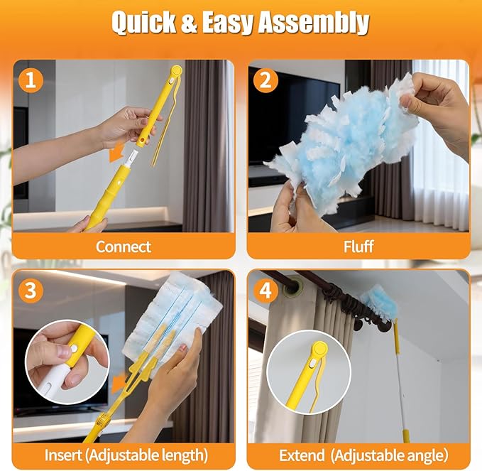 120 Count Duster Refills Compatible with Swiffer Duster, 180° Disposable Multi-Surface Microfiber Cleaning Dusters, Unscented