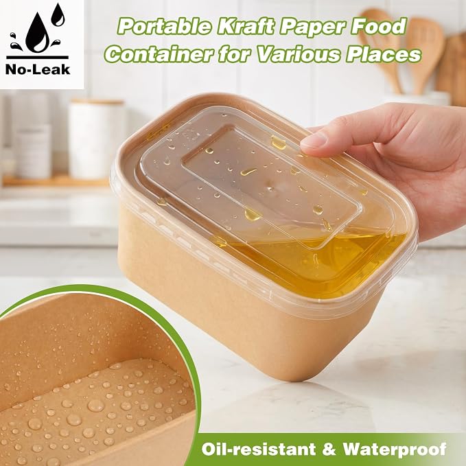 60 Packs 35oz Disposable Meal Prep Containers with Lids, Leak-Proof Microwave/Freezer Safe Food Prep Containers with Utensils & Labels, Sturdy Kraft Paper Bowls for Weekly Meal Prep, Lunch & Leftovers