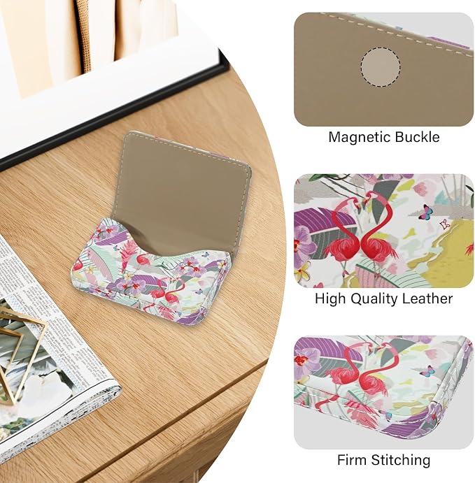 Business Card Holder，PU Leather Business Card Case Color Printing Pattern Card Holder Wallet，Pockets Magnetic Credit Card Holders for Men and Women - Rose Flowers