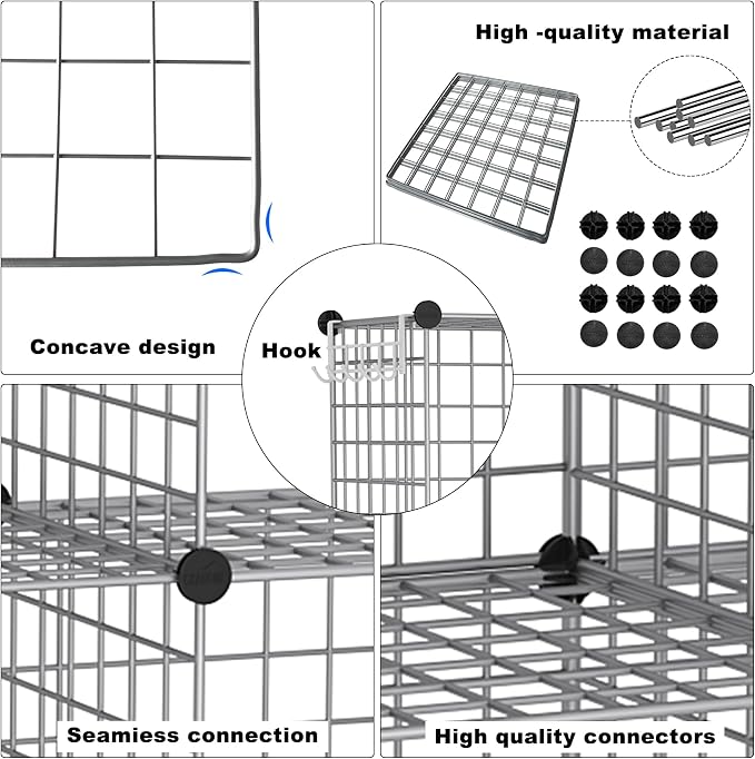 C&AHOME Wire Cube Storage, 8 - Cube Organizer Metal C Grids, Modular Shelves Units, Closet Organizer, Ideal for Home, Office, Living Room, 24.8" L x 12.4" W x 48.4" H, Silver Gray UWCS3008G