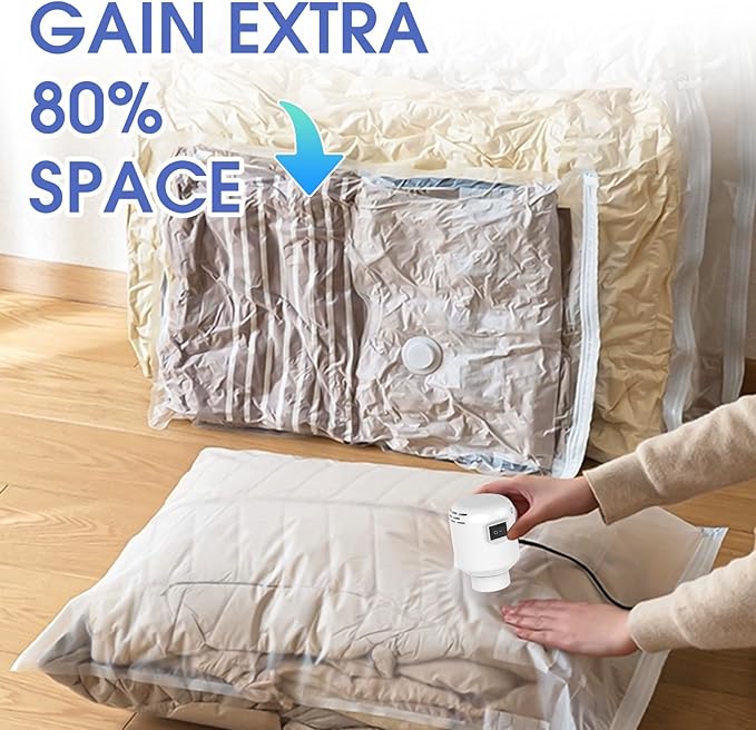 Morecoo Electric Pump for Vacuum Storage Bags Travel Vacuum Pump for Various Vacuum Seal Bags Portable Vacpack Air Pump for Compression Clothing Blanket Luggage White(Storage Bag Not Included)