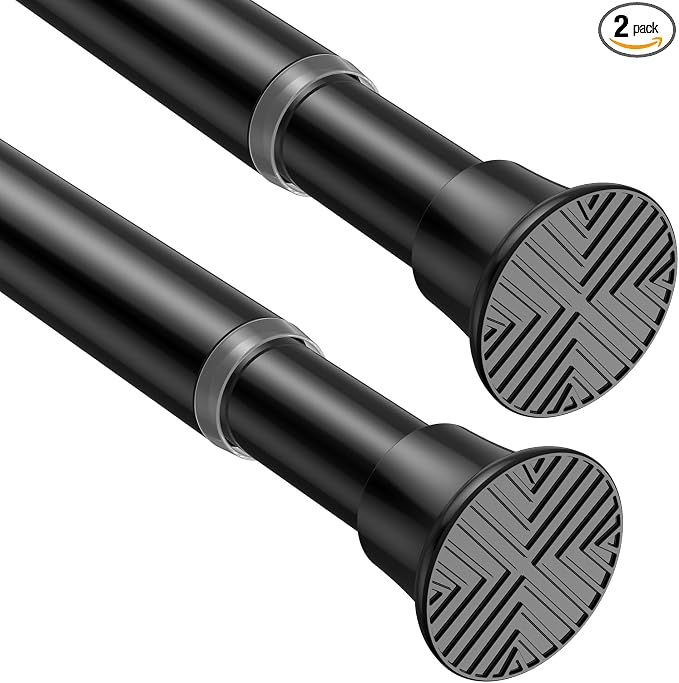 2Pack Tension Rods 16-36 Inch, Spring Loaded Curtain Rods Non-slip, Expandable Curtain Rod Tension No Drilling, Curtain Tension Rod For Window, Doorway, Kitchen, Tension Curtain Rod Black