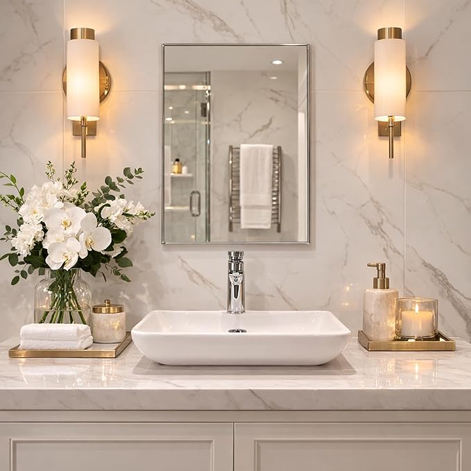 Head West Spectrum Modern Rectangular Mirror 24" x 30", Brushed Nickel Finished Stainless Steel Framed Bathroom Mirrors for Over Sink and Living Room and Entry Way