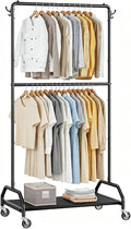 Wiracks Clothes Rack Double Hanging Clothes Rack Clothing Rack Garment Rack 130LBS Capacity 34.5" W X15.8 D X 79" H Rolling Clothes Racks for Hanging Cothes with Bottom Shelf