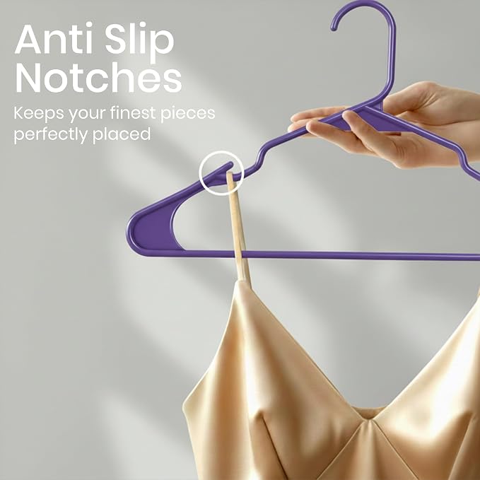 Utopia Home Plastic Hangers 50 Pack – Space Saving Clothes Hanger Purple | Durable & strong | Closet organizer & storage | Ideal for apartments, dorms & stocking stuffers