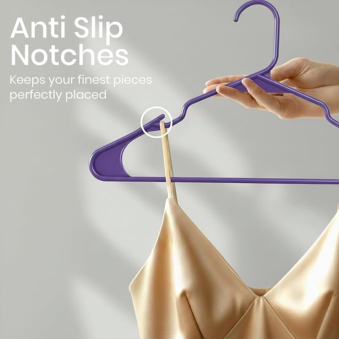 Utopia Home Plastic Hangers 30 Pack – Space Saving Clothes Hanger Purple | Durable & strong | Closet organizer & storage | Ideal for apartments, dorms & stocking stuffers