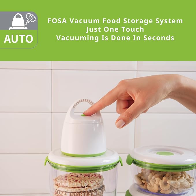 FOSA Starter Set Food Sealer Vacuum Sealer Reusable Container Set - Premium Vacuum Sealers for Food Storage, Airtight Preservation - Includes Turtle Vacuum Pump and 3 Vacuum Seal Containers