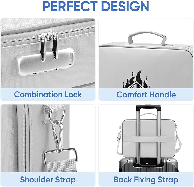 BALEINE Fireproof Document Box with Lock, Portable Fireproof Document Bag Waterproof Fire Proof File Boxes for Documents, File Organizer Box for Important Paperwork (Silver, 15''x11''x4'')