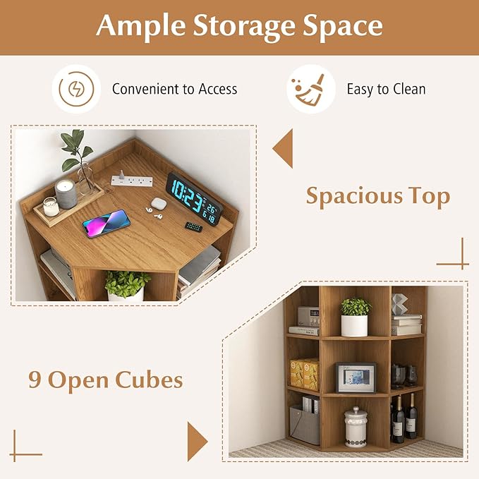 Giantex 3-Tier Corner Cabinet with Charging Station, Corner Shelf with 9 Cubbies, 1 USB Port & 1 Type-C Port, 4 Outlets, Cube Bookshelf, Storage Organizer for Small Spaces, Playroom, Living Room