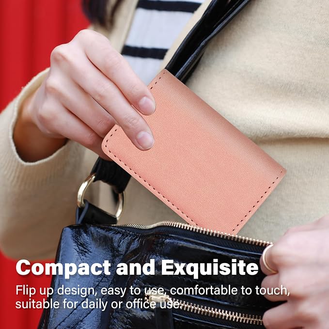 RFID Blocking Wallet - Minimalist Leather Business Credit Card Holder (Orange Pink)