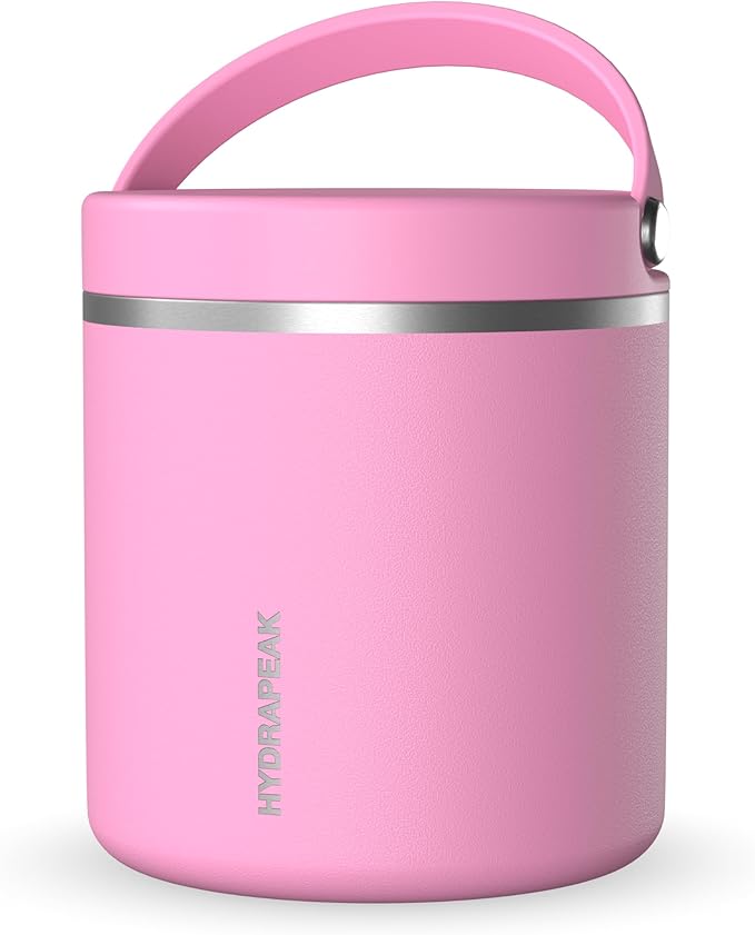 Hydrapeak 25oz Stainless Steel Vacuum Insulated Food Jar | Jar for Hot Food and Cold Food, Wide Mouth Leak-Proof Soup Jar for Adults, 10 Hours Hot and 16 Hours Cold (Bubblegum)