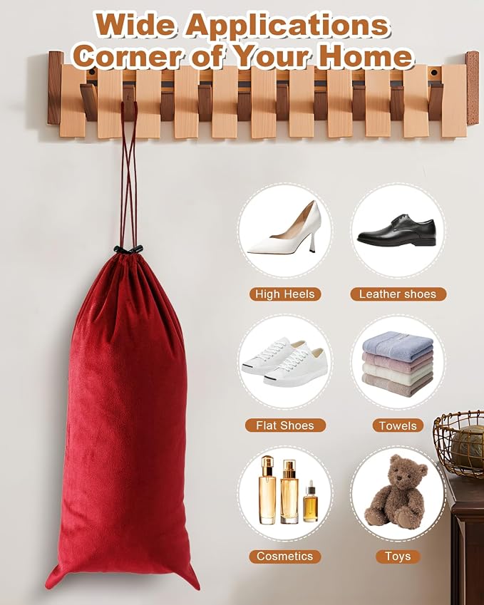 6 Pcs Single Shoe Bags for Travel, Dust Velvet Bag, Rio Red, 17.3x8.6 Inch | Washable & Reusable Travel Shoe Bags, Dustproof Shoe Bags with Drawstring Closure, Suitable for Travel, Home Storage