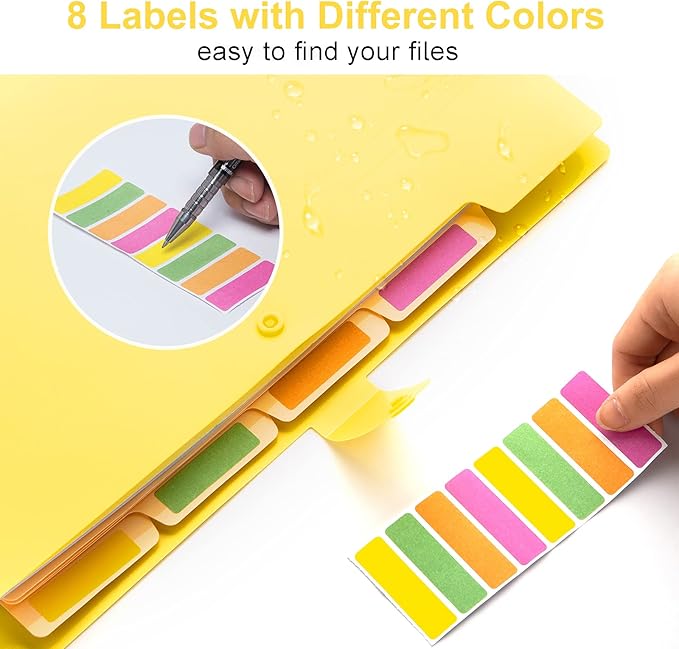 Forvencer Accordion File Organizer, Letter Size, 5 Pocket Expanding File Folder, Cute File Folder with Labels, Portable File Organizer for School Office Supplies, Folders for Documents, Bright Yellow