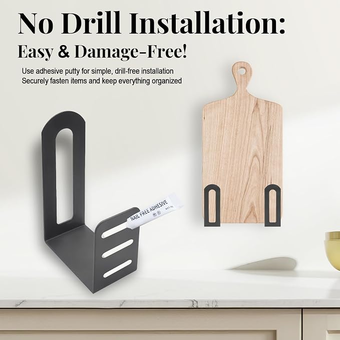 Under Cabinet Cutting Board Holder, 4 Pack Cutting Board Organizer for Cabinet, No Drill Pot Lid Rack for Slim Boards, Baking Sheets, Trays, Stainless Steel
