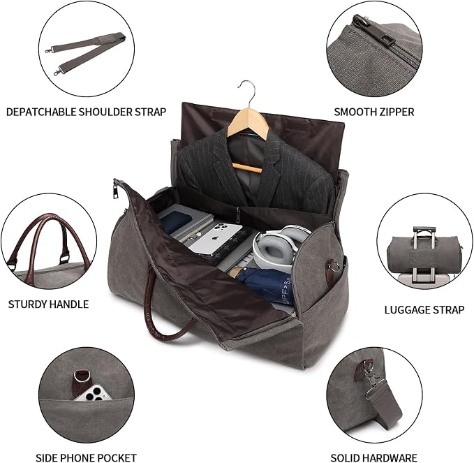 seyfocnia Convertible Travel Garment Bag,Carry on Garment Duffel Bag for Men Women - 2 in 1 Hanging Suitcase Suit Business Travel Bag