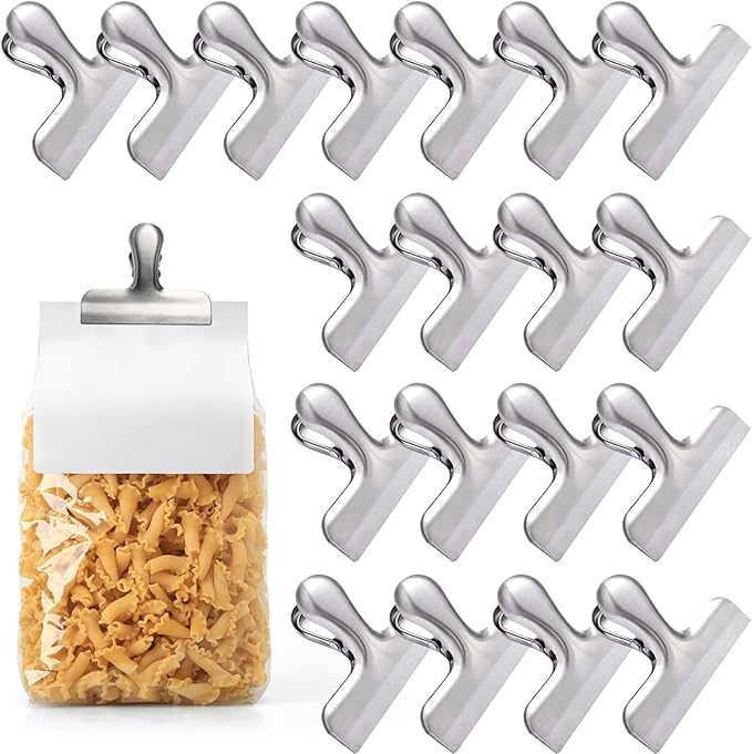20 Pack Metal Chip Clips - OAMCEG 3 Inch Wide Stainless Steel Food Bag Clips Heavy Duty, Perfect for Air Tight Seal Grips on Coffee, Food & Bread Bags, Office Kitchen Home Usage