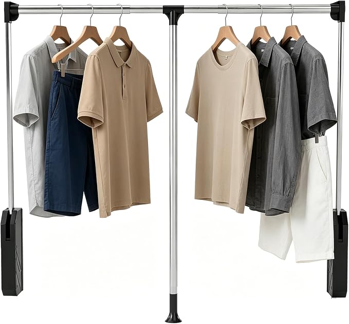 tonchean Pull Down Closet Rod, 26-35 Inch Width Adjustable | Side & back mounted, for hanging clothes, 60lbs load capacity