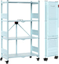WORKPRO 4-Tier Folding Shelf, No-Assembly Metal Storage Rack with Wheels, 600 lbs Capacity (with Leveling Feet), Collapsible Shelving Unit for Kitchen, Pantry, Closet & Craft Shows - Blue