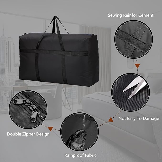 130L Extra Large Moving Bags Storage Totes Bag for Clothes, Moving Supplies, Space Saving Storage Bag Organizer for Moving, Traveling (Black-130L)