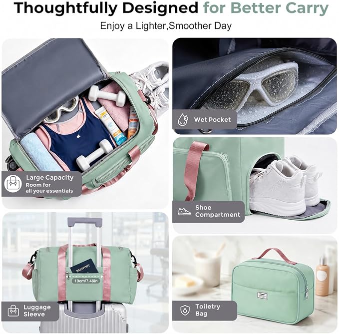 FIORETTO Women's Gym Duffle Bag with Shoes Compartment, 30L Capacity, Ideal for Travel, Gym, Sports, Duffel, Weekender