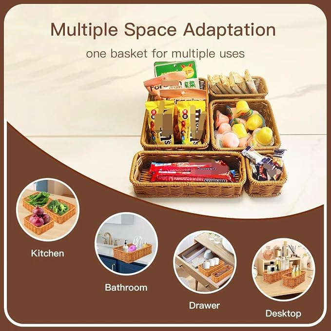 Drawer Organizers- Plastic Rattan Storage Trays for Bedroom, Bathroom, Kitchen, Office, Handwoven organizer, Waterproof and Easy Clean, 1 Set, Caramel Color