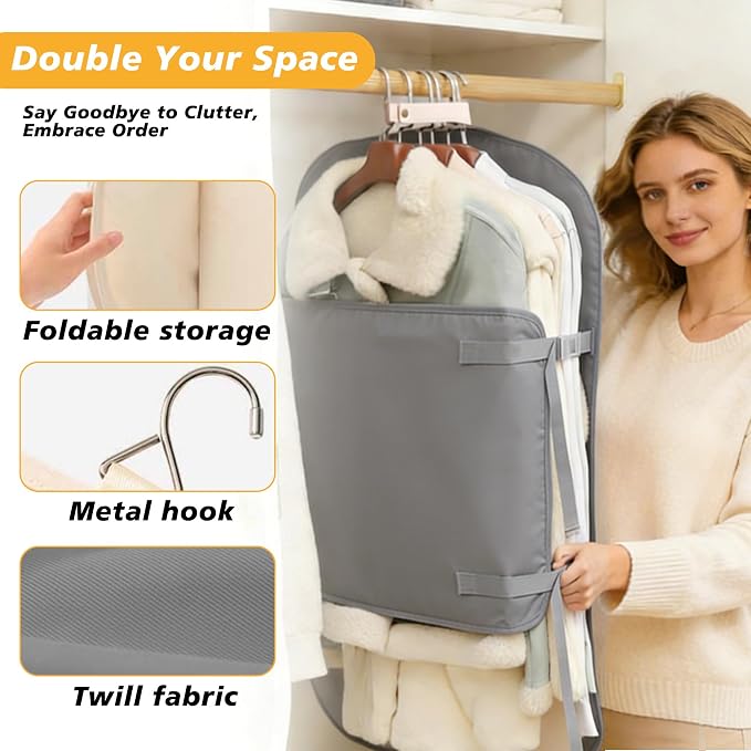 Closet Press Board Organizer, Space Saving Garment Bag, Space Saver Compression Bags, Jacket Storage For Closet, Large Capacity Closets Organizer For Office Bedroom Travel RV Daily Home (Black)