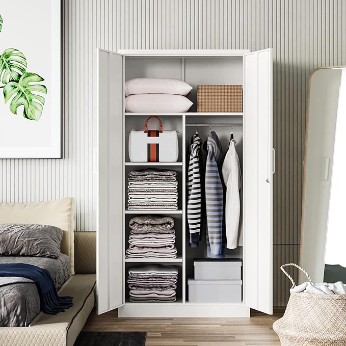 Letaya Metal Locker,Steel Wardrobe Storage Cabinets with Lock Door,Clothing Coat Storage Freestanding for Office, Home, School, Employee,Gym,Fire Department (White)