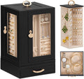 Enthralite Luxury Jewelry Box for Women: 360° Rotating with Clear Window | Compact Jewelry Storage with Drawer - Necklace Ring Organizer with Compartments - Elegant Earring Holder Display Great Gift