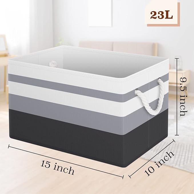 Fab totes Storage Bins 2-Pack, Foldable Storage Baskets for Organizing Toys, Books, Shelves, Closet, Large Storage Box with Rope Handles, Sturdy Organizer Bins,Gradient Grey