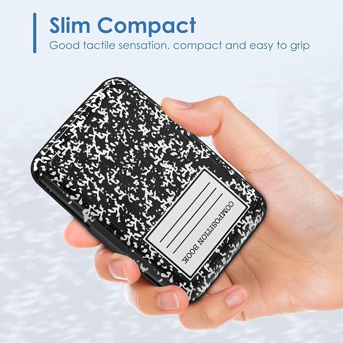 Credit Card Holder, Slim Aluminum RFID Blocking Wallet Debit Card Protector Organizer Metal Case, Black Composition Book