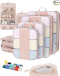 OlarHike 8 Set Compression Packing Cubes for Travel Gifts Mom Women,Airplane/Cruise/Car Travel Essentials,Compressible Expandable Space Saver Bags,Garment Bags with Over 1000 pcs Mesh Holes(Beige)