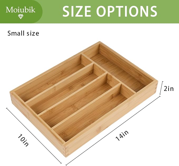 Bamboo Expandable Silverware Drawer Organizer, Adjustable Utensil Tray Cutlery Holder for Kitchen Drawer, Flatware Storage Organizer for Spoons, Forks and Knives, Natural (5 Slot,)