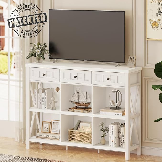 FATORRI 6 Cube Storage Organizer Bookshelf with 3 Drawers, 47 Inch Long Horizontal Bookshelf, Modern Wood Short Book Shelf. Low Cube Bookcase for Living Room, Home Office, Entryway (White Oak)