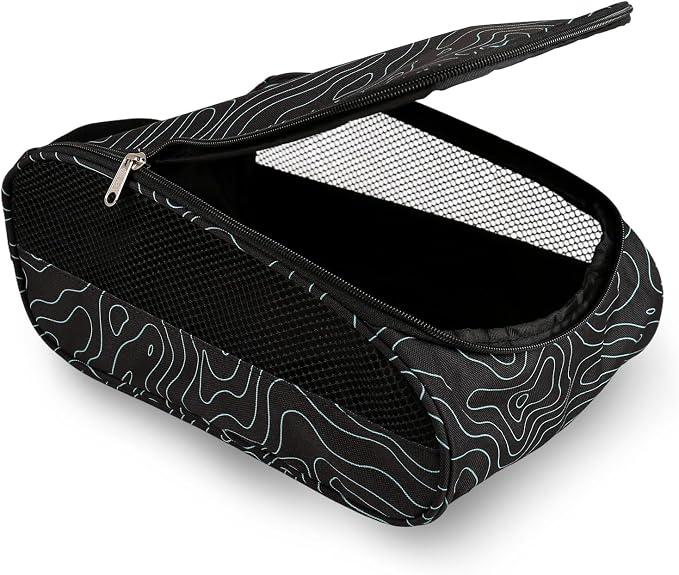 Golf Shoe Bag, Outdoor Zipper Sports Shoe Strap Bag with Air Mesh Ventilation, Durable Waterproof Golf Shoe Carry Bags with Sturdy Handle for Gym, Soccer, Running & Suitcase Packing (Line Texture)