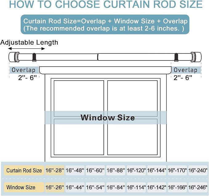 Byondeth Curtain Rods for Windows 16 to 28 or 40 Inches Max Adjustable Length 1 Inch Diameter Window Curtain Rod with Aluminium End Cap, Antique Bronze