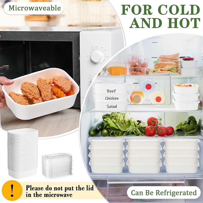 Maxdot 50 Pack 19 oz Disposable Food Containers with Lids Paper Food Containers Bowls for Meal Prep, Salad, Ice Cream, Yogurt, Soup Bowls Party Leftover Box