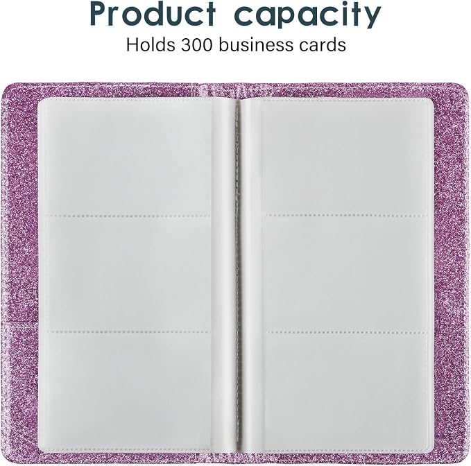 Leather Professional Business Card Holder Organizer Book - 300 Card Capacity Premium PU Folder with Soft Cover, Name Card Credit Cards Binder for Men/Women, Starry Purple