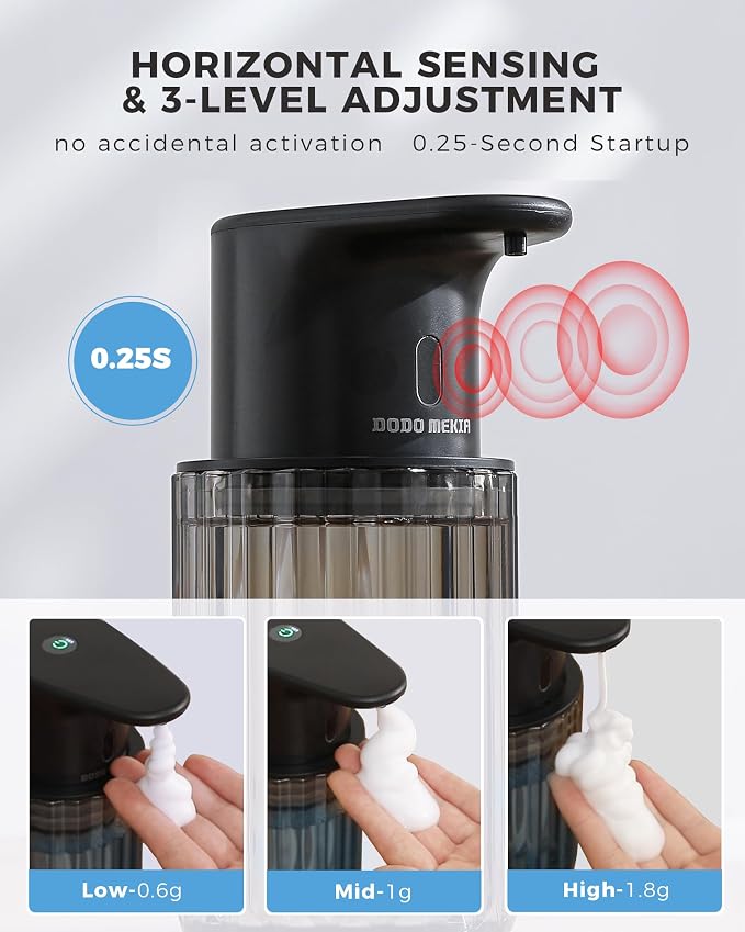 Automatic Foaming Soap Dispenser Touchless, USB Rechargeable Soap Dispenser | Adjustable Foam Levels, 10oz/300mL Hands Free Sensor, Waterproof, Wall Mounted or Countertop for Bathroom & Kitchen