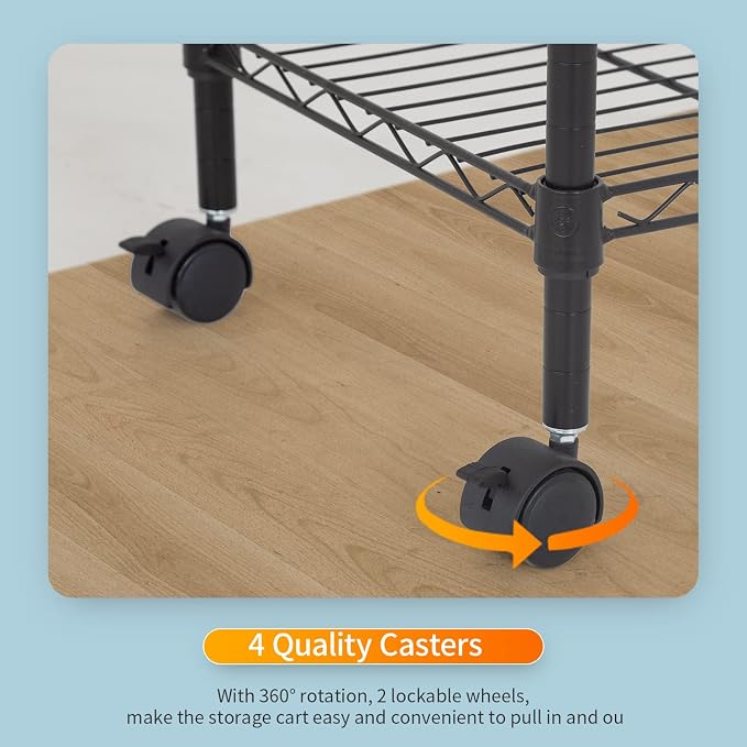 FDW Wire Shelving Metal Storage Shelves 23L x 13W x 32H 3 Tier Layer Storage Shelves with Wheels for Kitchen Garage Small Places,Black