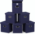 Closet Organizers Fabric Storage Bins With Lids Collapsible Cube Storage Organizer Basket With Handles,Storage Boxes for Clothes Storage,Office,Laundry,Shelves,6 Pack,（Navy Blue）