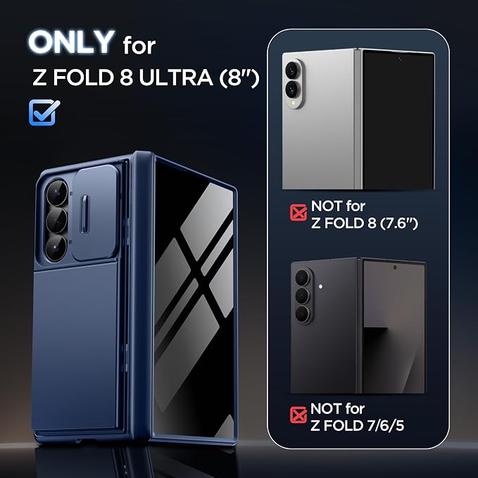 TONGATE Wallet for Z Fold 8 Ultra Case with Privacy Film & Stand, Blue | 4-Card Holder, Anti Spy, Camera Cover, Full Hinge Protection Phone Case for Galaxy Z Fold 8 Ultra Office Business Outdoor