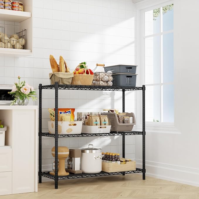 ROOMTEC 3-Tier Wire Shelving Unit,45" W*20" D*47" H,Max Load 1200 lbs | Small Garage Shelves,Adjustable Storage Rack, Metal Shelf for Kitchen, Pantry, Laundry Room, Basement